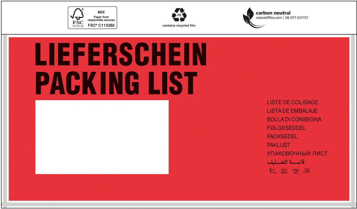 TRANSPAK Dokumententaschen Standard C6 175x118mm mit Lieferschein/Rechnung Aufdruck