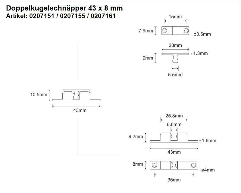 M-Beschläge Doppelkugelschnäpper MS blk 42mm – Kugeln und Federn aus Stahl, Messing