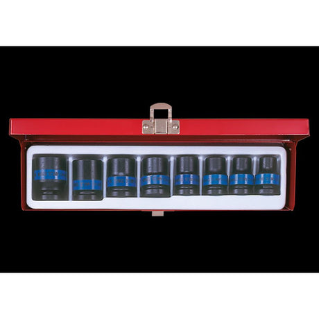 KING TONY Profi-Werkzeuge - 1/2" Kraft-Steckschlüsselset, metrisch - 8 tlg. 4408MP