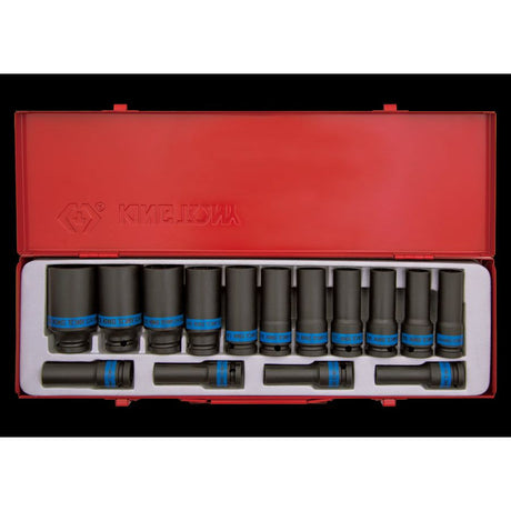 KING TONY Profi-Werkzeuge - 1/2" Kraft-Steckschlüsselset, lang, metrisch - 15 tlg. 4415MP