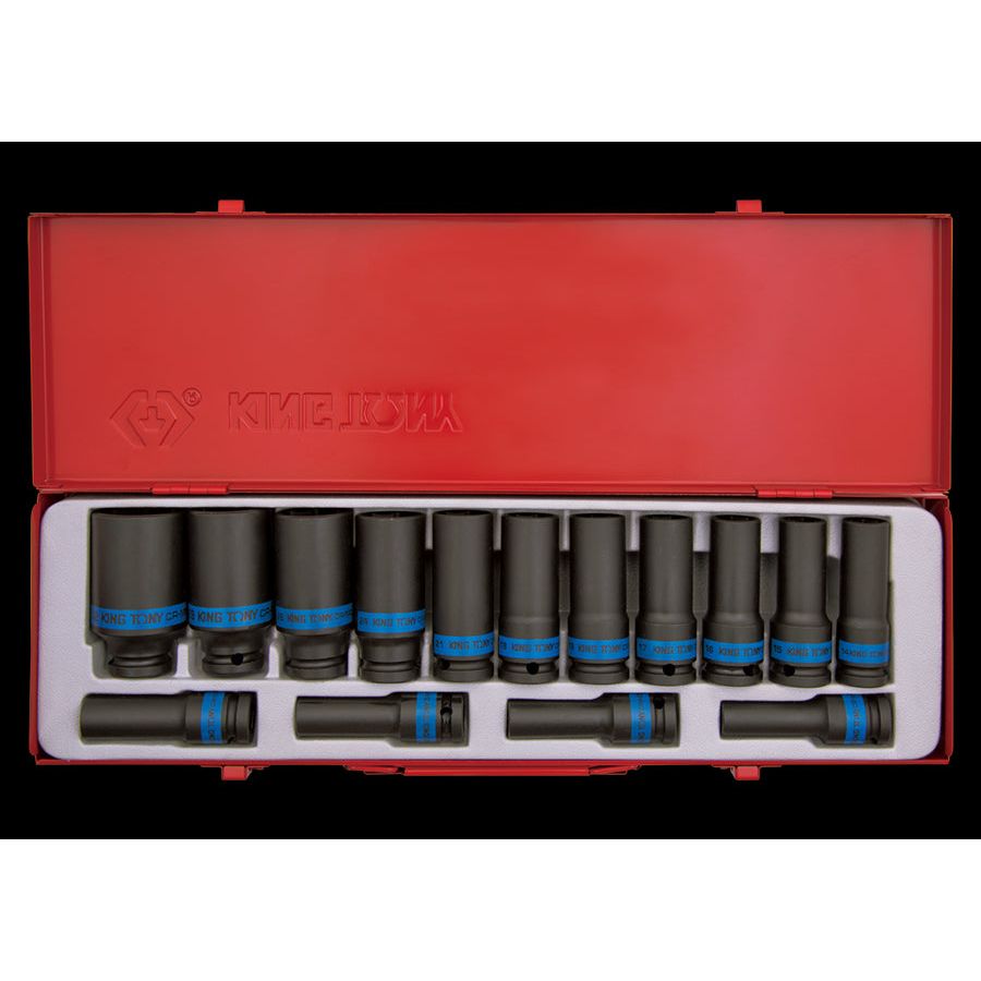 KING TONY Profi-Werkzeuge - 1/2" Kraft-Steckschlüsselset, lang, metrisch - 15 tlg. 4415MP02