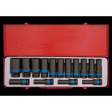 KING TONY Profi-Werkzeuge - 1/2" Kraft-Steckschlüsselset, lang, metrisch - 15 tlg. 4415MP02