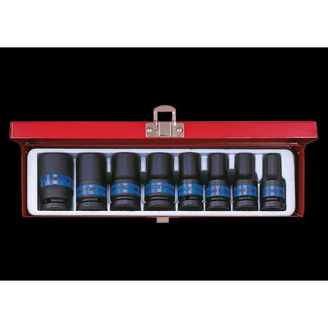 KING TONY Profi-Werkzeuge - 1/2" Kraft-Steckschlüsselset, lang, metrisch - 8 tlg. 4413MP