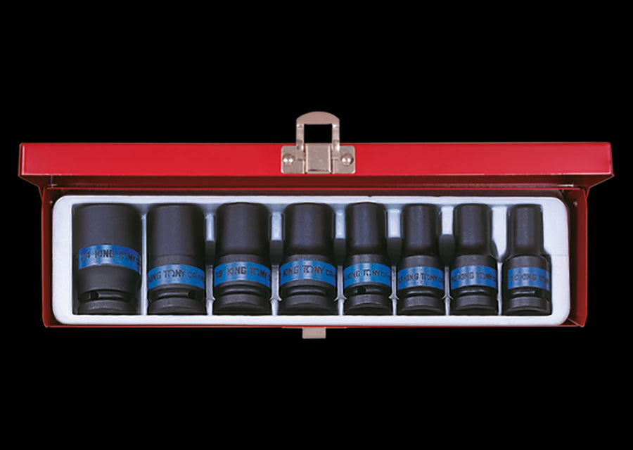 KING TONY Profi-Werkzeuge - 1/2" Kraft-Steckschlüsselset, lang, metrisch - 8 tlg. 4413MP