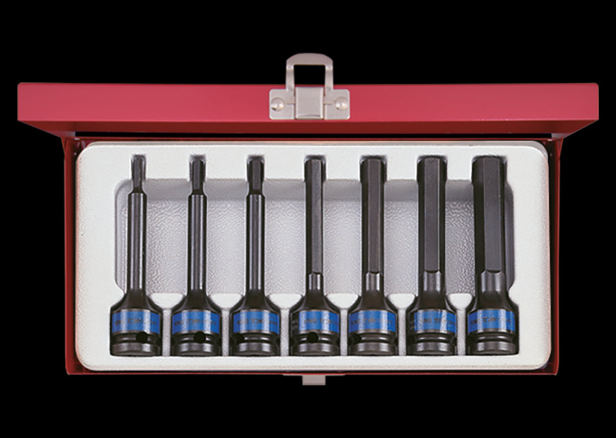 KING TONY Profi-Werkzeuge - 1/2" 6-Kant Kraft-Steckschlüsselset, lang - 7 tlg. 4457MP