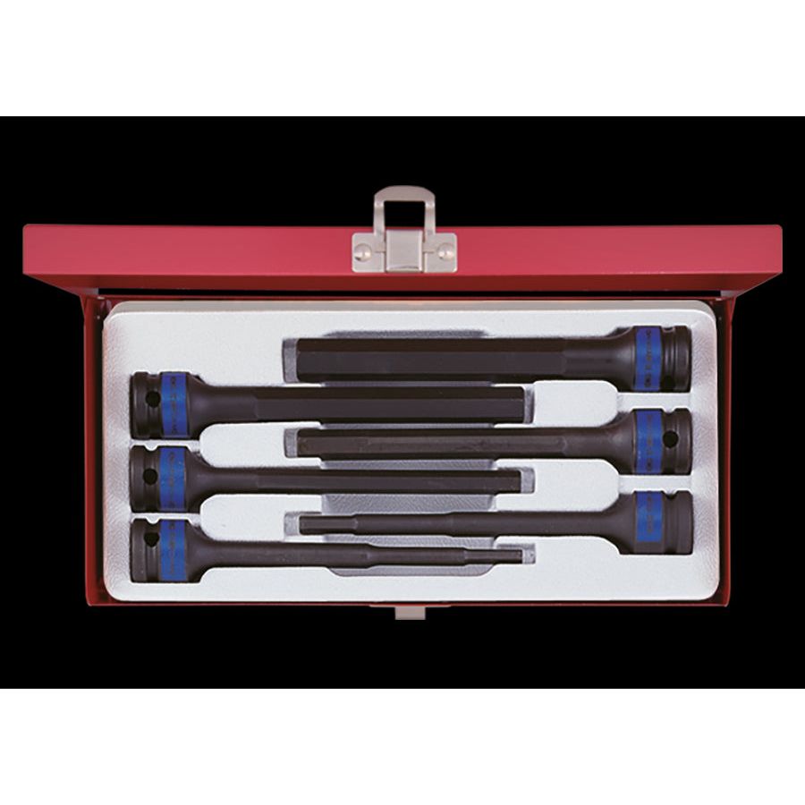 KING TONY Profi-Werkzeuge - 1/2" Schlag-Steckschlüssel-Satz 6-kant, lang - 6 tlg. 4476MP