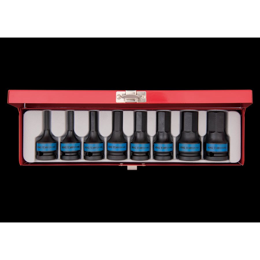 KING TONY Profi-Werkzeuge - 1/2" 6-Kant Kraft-Steckschlüssel-Set - 8 tlg. 4418MP