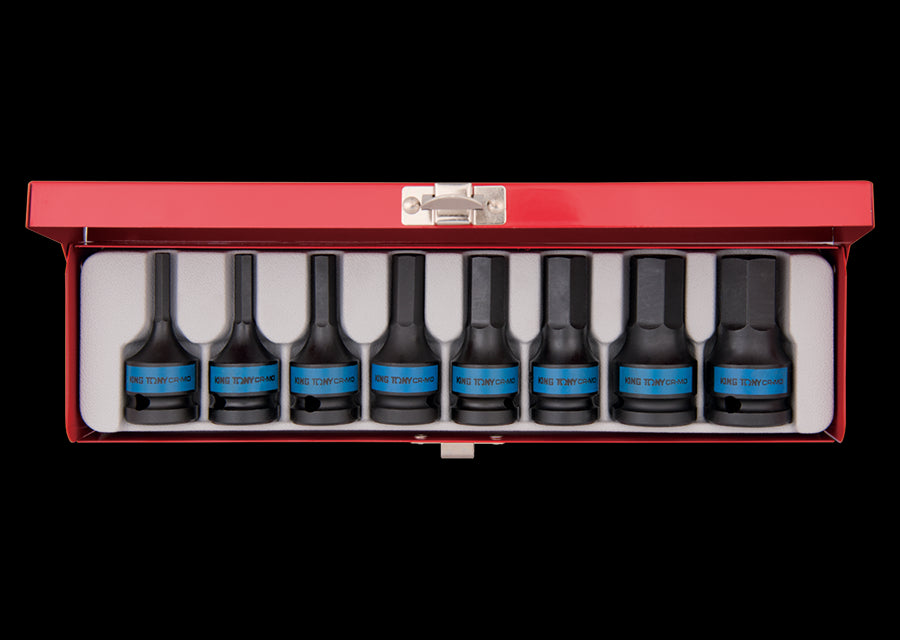 KING TONY Profi-Werkzeuge - 1/2" 6-Kant Kraft-Steckschlüssel-Set - 8 tlg. 4418MP