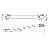 KING TONY Profi-Werkzeuge - 6-Kant Doppelrohrschlüssel, Zoll, 170 mm - 1/2" x 9/16" 59301618