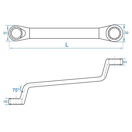 KING TONY Profi-Werkzeuge - Polygonaler Doppelringschlüssel, 75°, schmal, Zoll - 1-1/8 x 1-1/4" 59703640