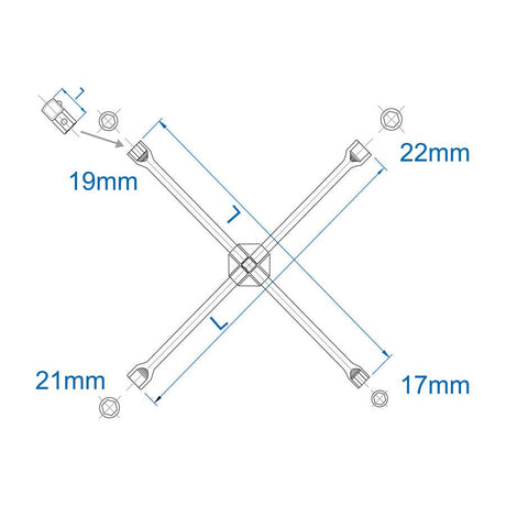 KING TONY Profi-Werkzeuge - Kreuzschlüssel, metrisch, 17-19-21-22 mm 19911722