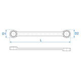 KING TONY Profi-Werkzeuge - Doppel-Ringschlüssel, gerade, lang - 22 x 24 mm 19B02224