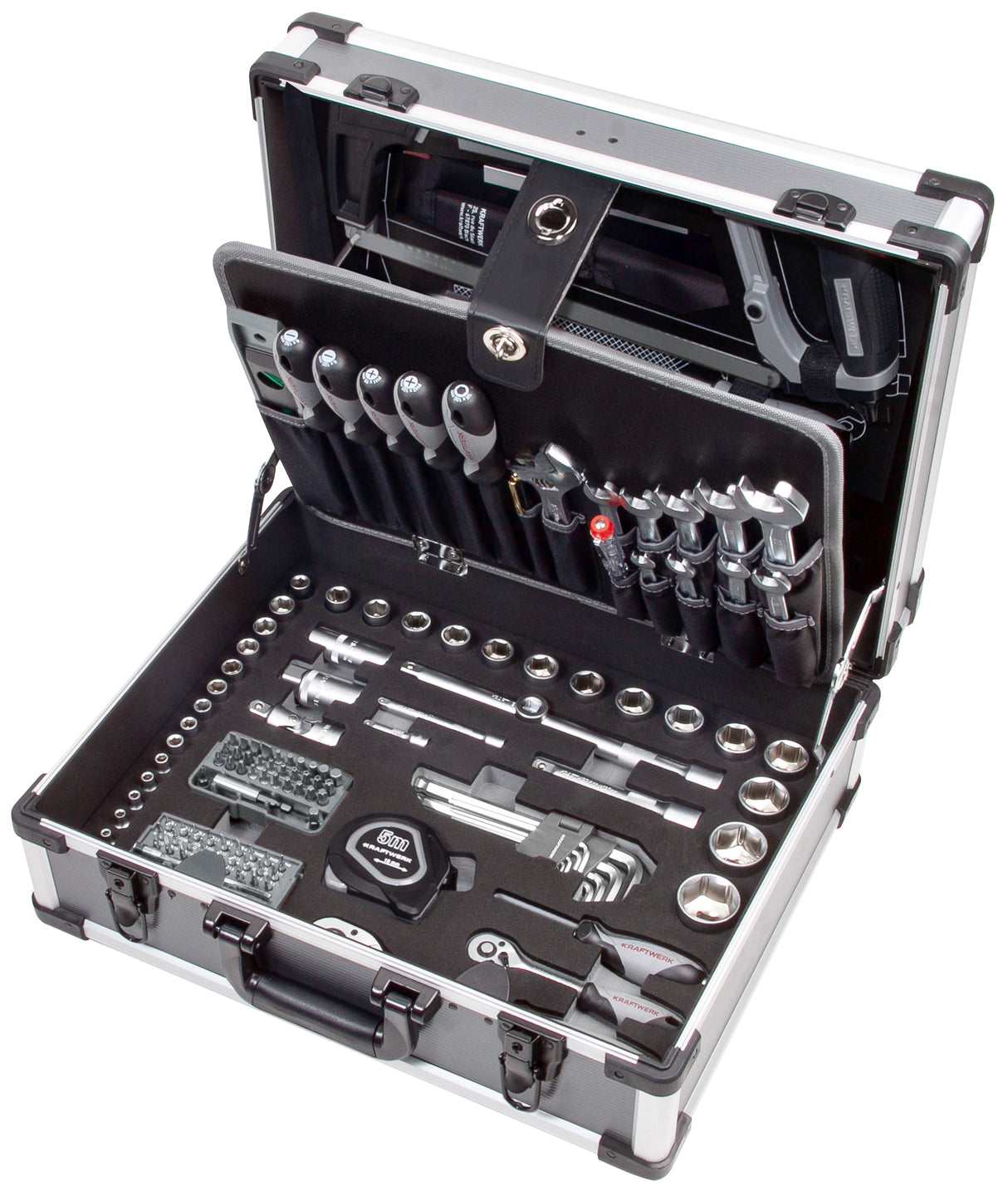 Kraftwerk BASIC LINE 1/4" + 1/2" Umschaltknarren Steckschlüsselsatz Werkzeugkoffer B147, 158-tlg