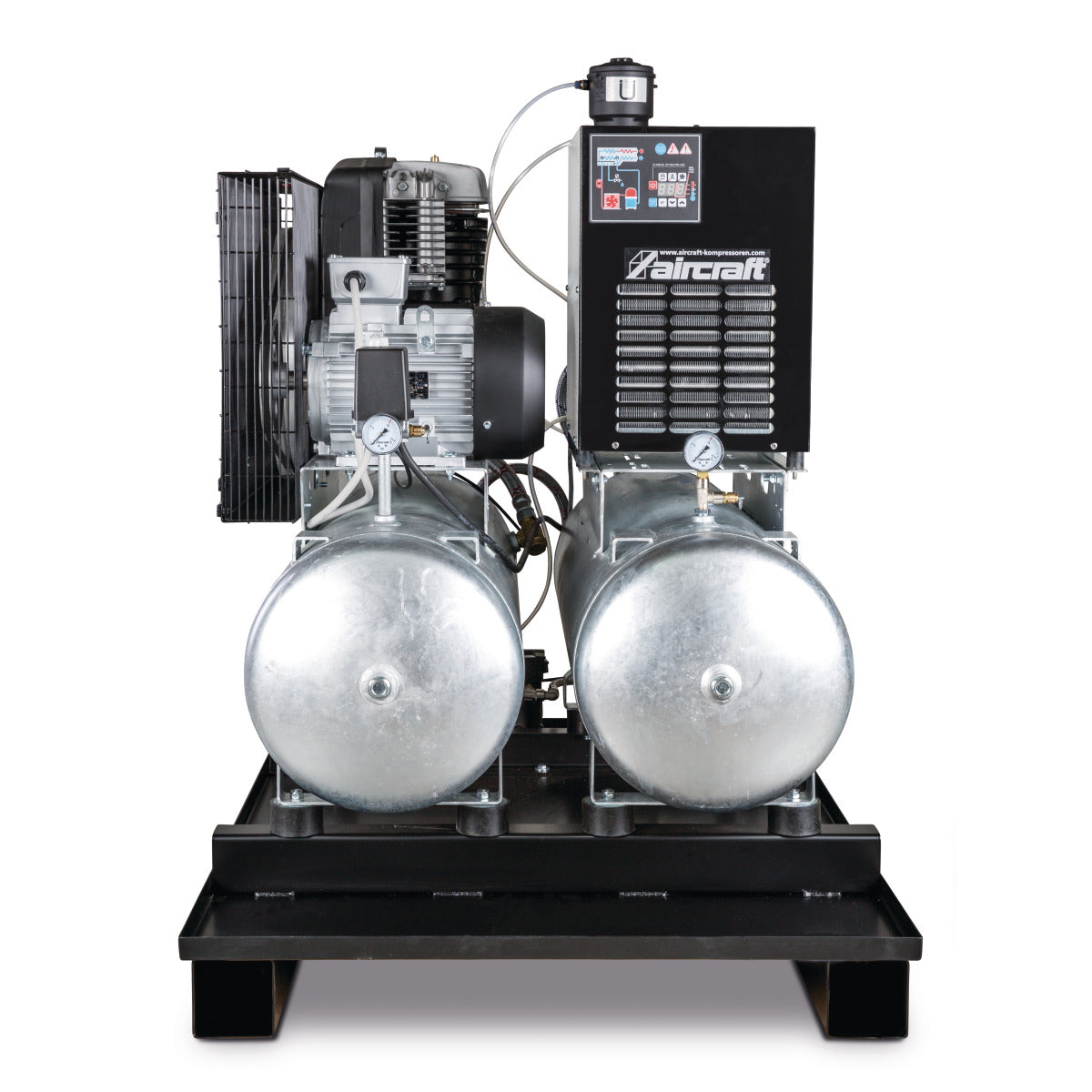 Aircraft AIRPROFI DUO Stationärer Kolbenkompressor mit 2x 100 Liter-Druckluftbehältern, Kältetrockner, Feinfilter, Kondensatableiter- und aufbereiter 703/2x100/10 KK | Art.-Nr. 2023074