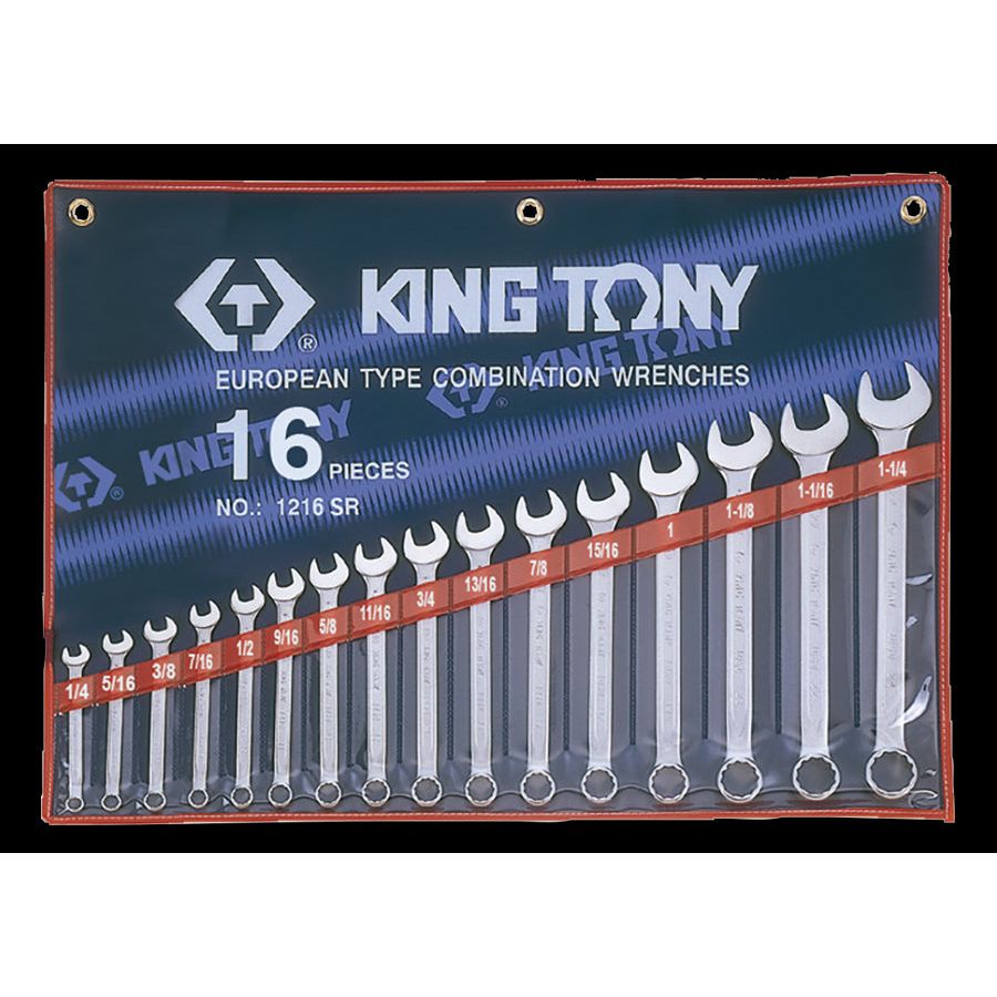 KING TONY Profi-Werkzeuge - Kombischlüssel-Set, Zoll - 16 tlg. 1216SR