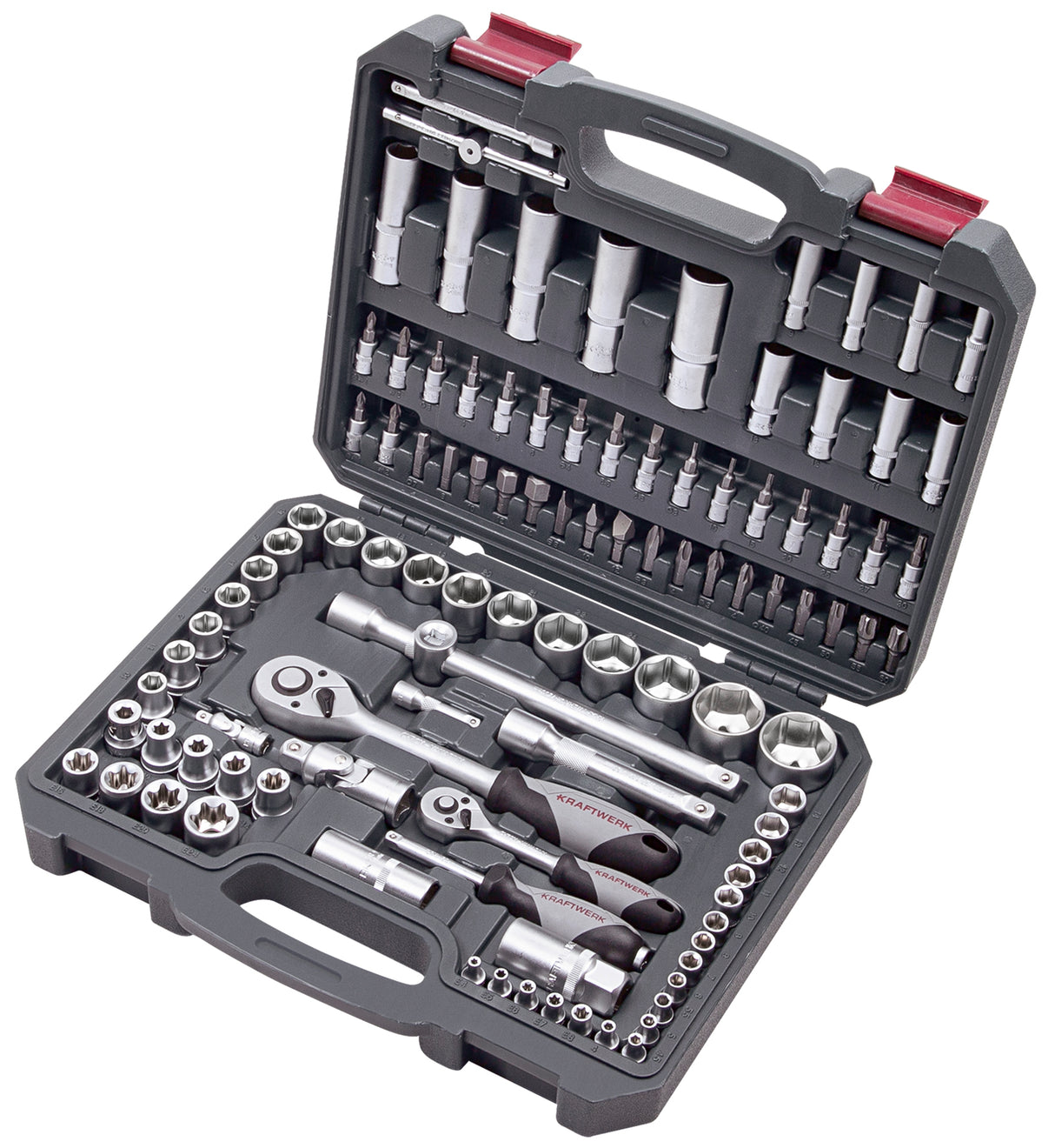Kraftwerk BASIC LINE 1/4" + 3/8" Umschaltknarren Steckschlüsselsatz Werkzeugkoffer, 105-tlg.