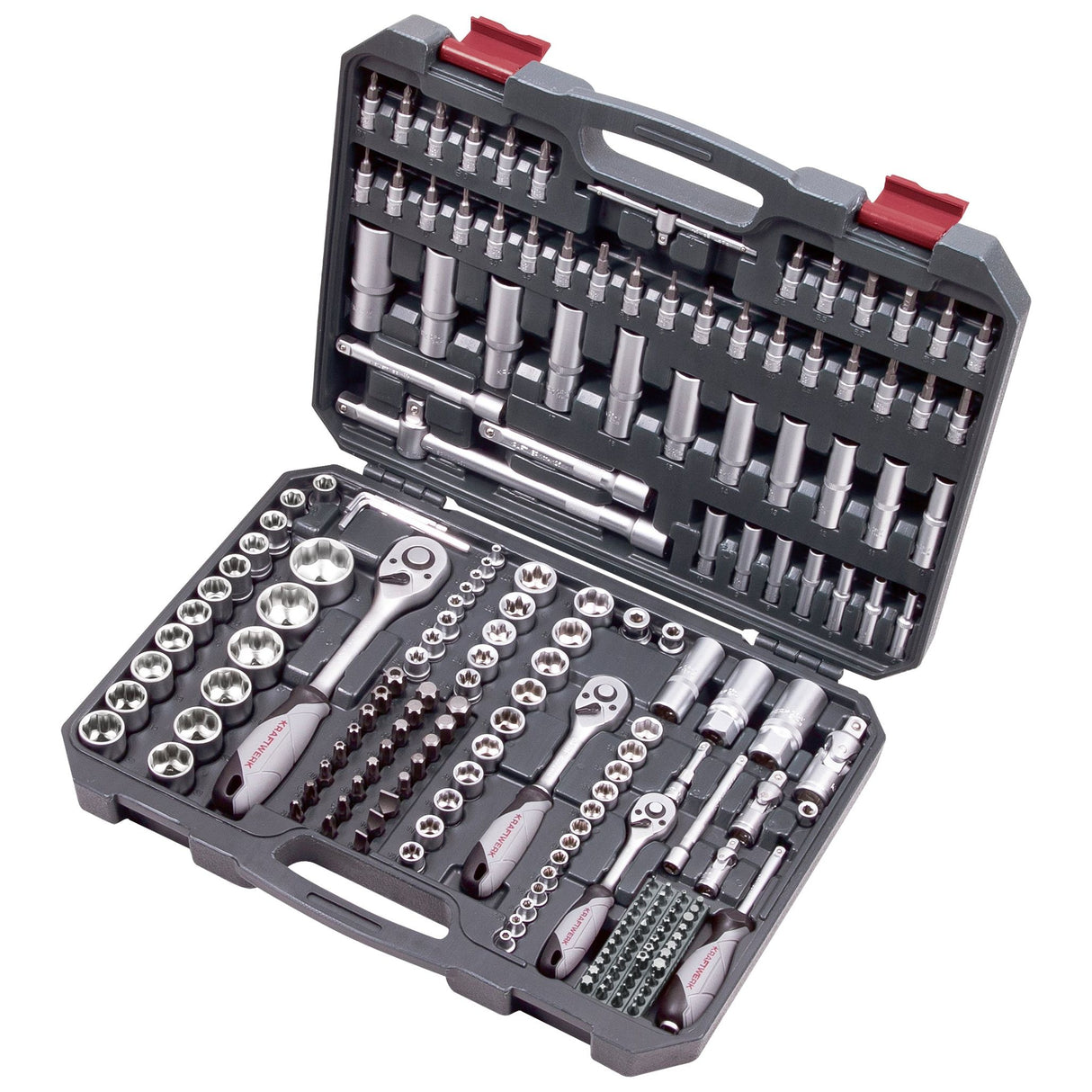 Kraftwerk BASIC LINE 1/4" + 3/8" +1/2" Umschaltknarren Steckschlüssel-Satz, 200-tlg