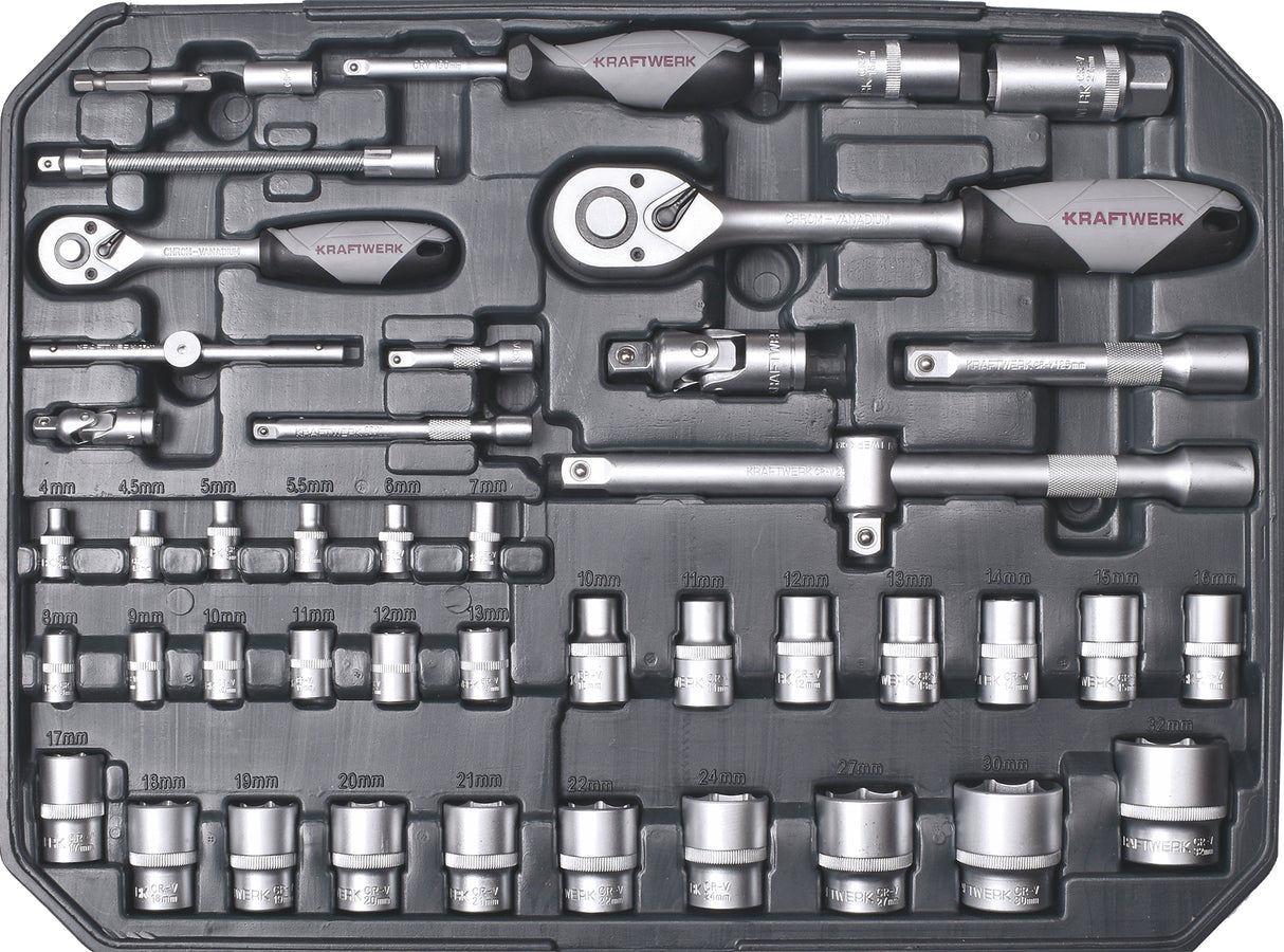 Kraftwerk BASIC LINE 1/4" + 1/2" Umschaltknarren Steckschlüsselsatz Werkzeugkoffer, 266-tlg.