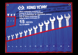 KING TONY Profi-Werkzeuge - Ring-Maulschlüssel-Set 75°, abgewinkelt, metrisch - 15 tlg. 1275MRN
