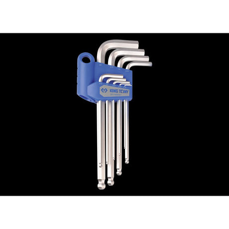 KING TONY Profi-Werkzeuge - 6-Kantschlüssel-Set, runder Kopf, lang, Zoll - 9 tlg. 20129SR