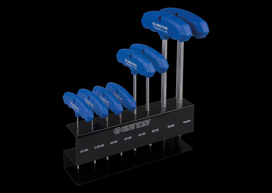 KING TONY Profi-Werkzeuge - T-Griff 6-Kantschlüssel-Set, runder Kopf, mit Ständer - 8 tlg. 21108MR