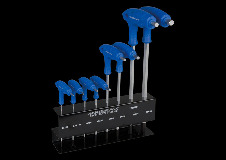 KING TONY Profi-Werkzeuge - L-Griff 6-Kantschlüssel-Set, runder Kopf, mit Ständer - 8 tlg. 22118MR