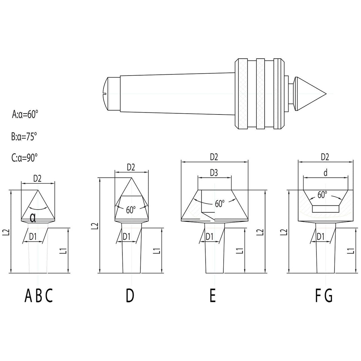 BERNARDO Körnerspitze / Zentrierkegel – Modell Mitlaufende Körnerspitze SMA - MK 3