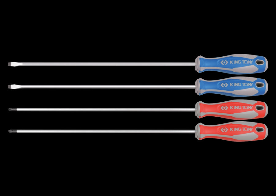 KING TONY Profi-Werkzeuge - Schlitz- und PHILLIPS®-Schraubendreher-Set, extra lang - 4  tlg. 30104MR