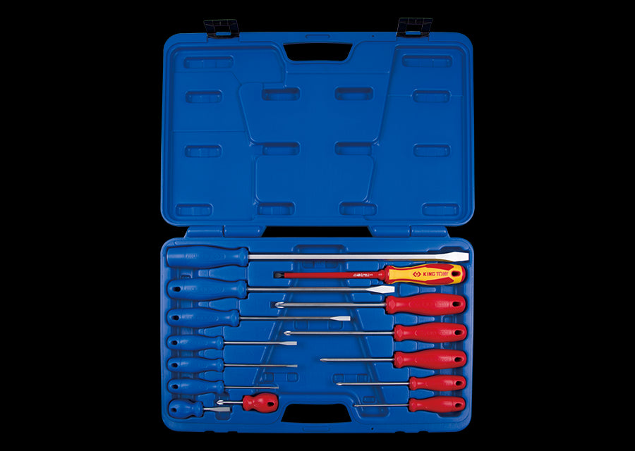 KING TONY Profi-Werkzeuge - Flach- und PHILLIPS®Schraubendreherset, PVC-Griffe - 14 tlg. 35114MR