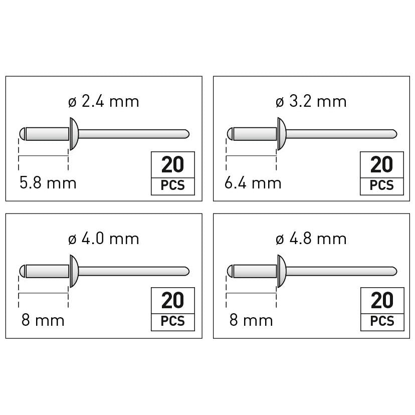 Kraftwerk Handnietzangen-Satz mit 80 Nieten