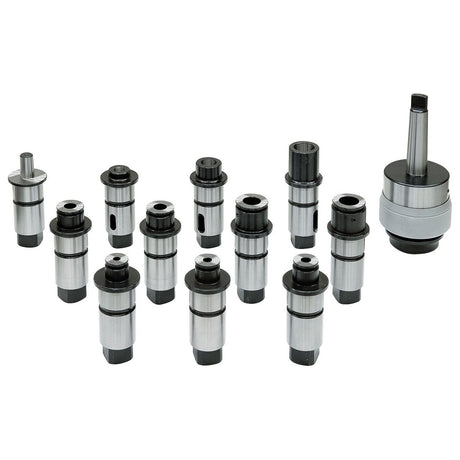 BERNARDO Zubehör für Bohr- und Fräsmaschine – Modell Gewindeschneid-Schnellwechselfutterset MK 2 / M6 - M30 / 12 tlg.