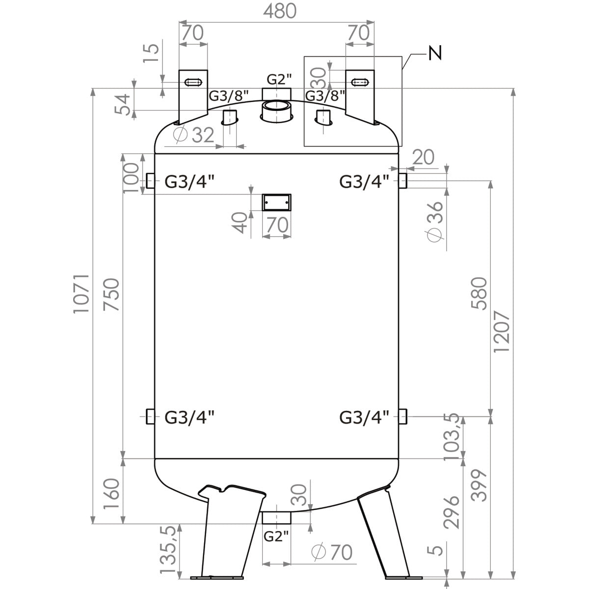 AIRCRAFT Druckluftbehälter  AC DB 270/10 V verzinkt SM-2500271