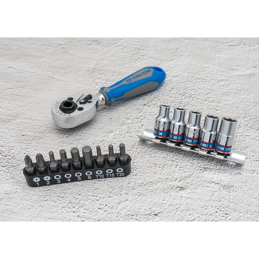 KING TONY Profi-Werkzeuge - 1/4" Steckschlüssel-Set, mit Zubehör - 15 tlg. 2515MR