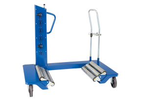 Mobile drum handling trolley with roller supports for safe lifting and transport of industrial barrels, professional material handling equipment available at Tools.de