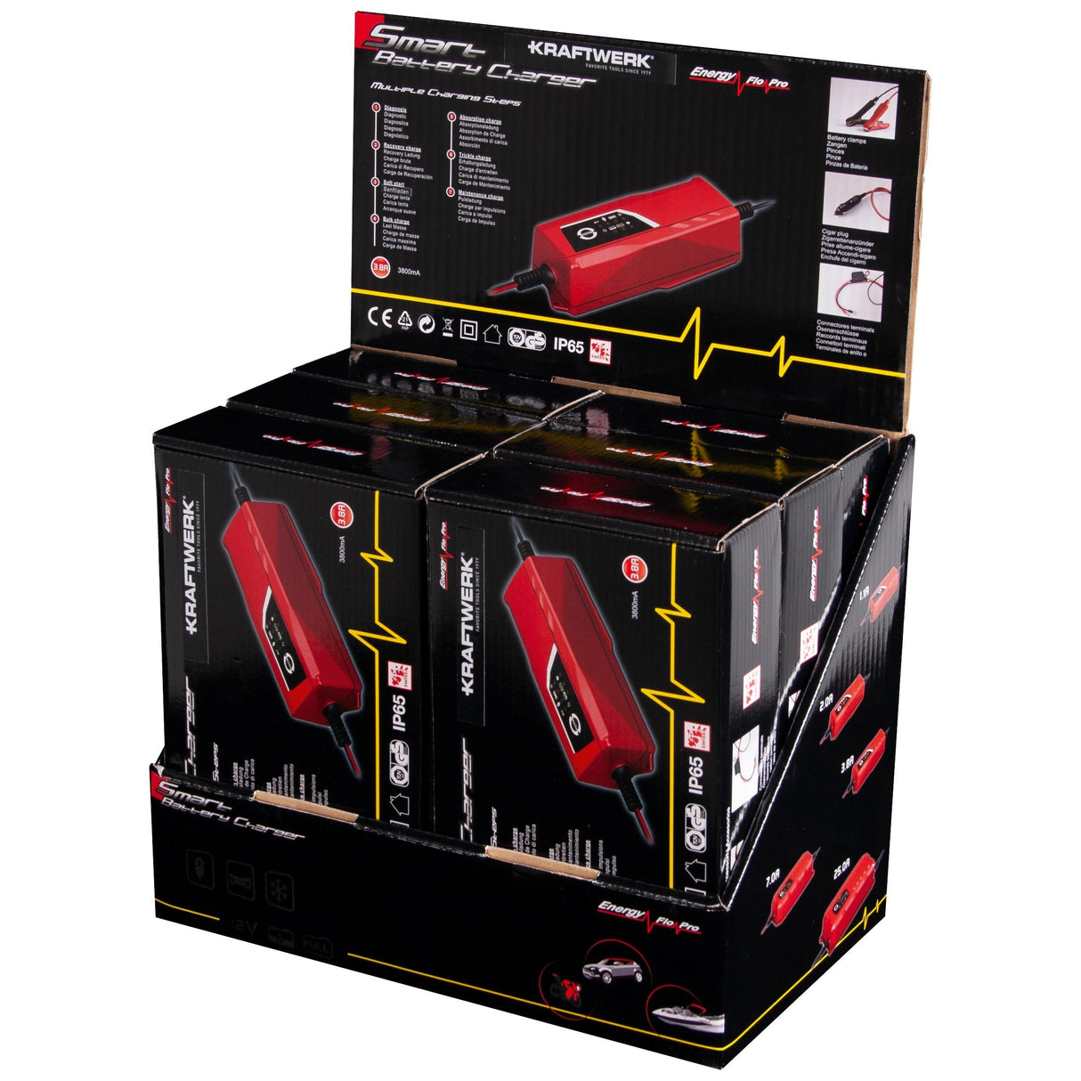Kraftwerk Batterie-Ladegerät 12 V, Verkaufsdisplay mit 6 Stk