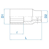KING TONY Profi-Werkzeuge - 3/8" Steckschlüssel, Zoll, lang - 5/8" 323020S