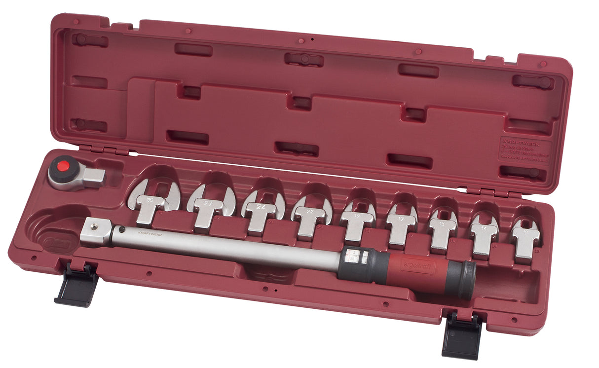 Kraftwerk PRO LINE 1/2" Drehmomentschlüssel mit Einsteck-Maulschlüssel Set, 40 - 200 Nm, 72 Zahn, 11-tlg.