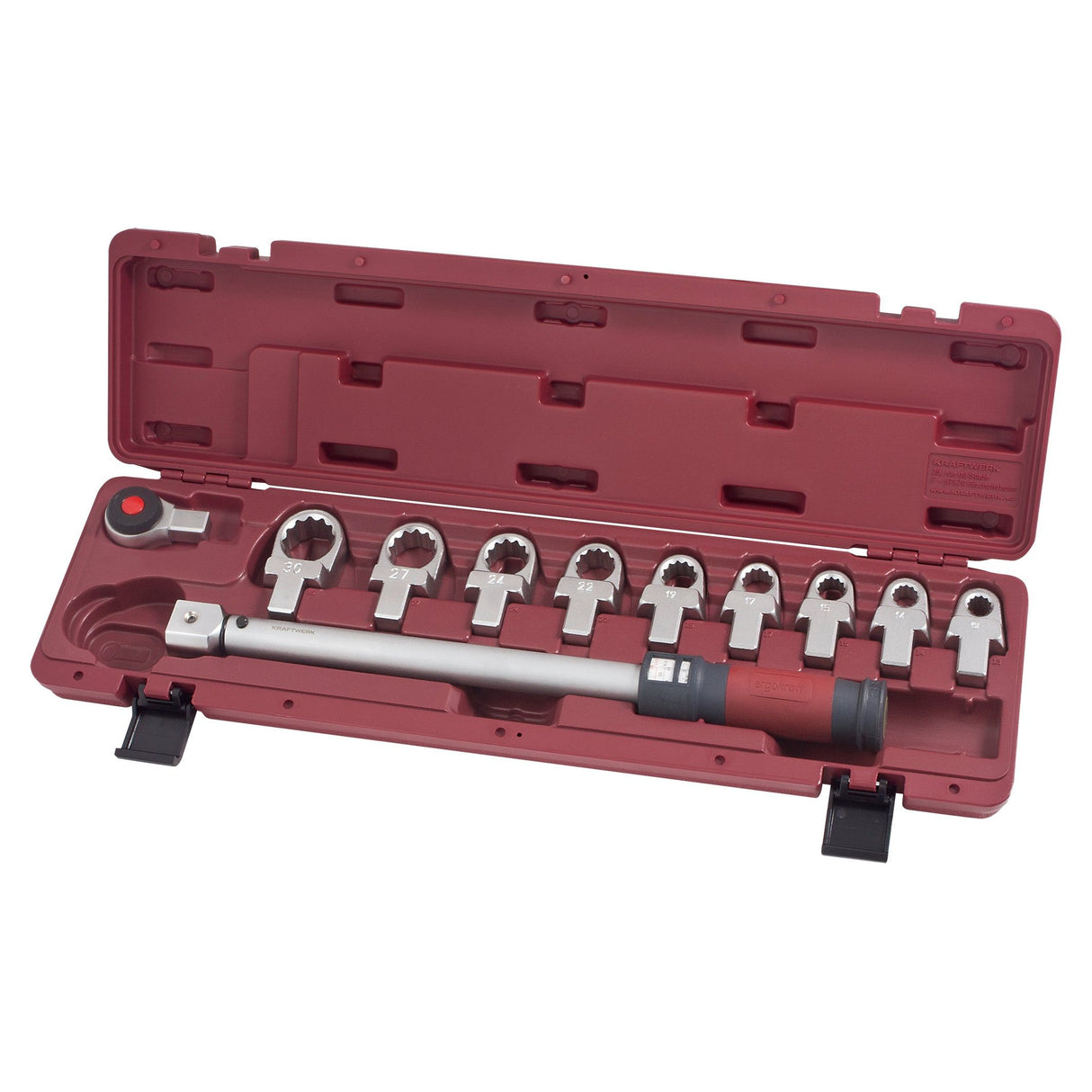 Kraftwerk PRO LINE 1/2" Drehmomentschlüssel mit Einsteck-Ringschlüssel Set, 40 - 200 Nm, 72 Zahn, 11-tlg