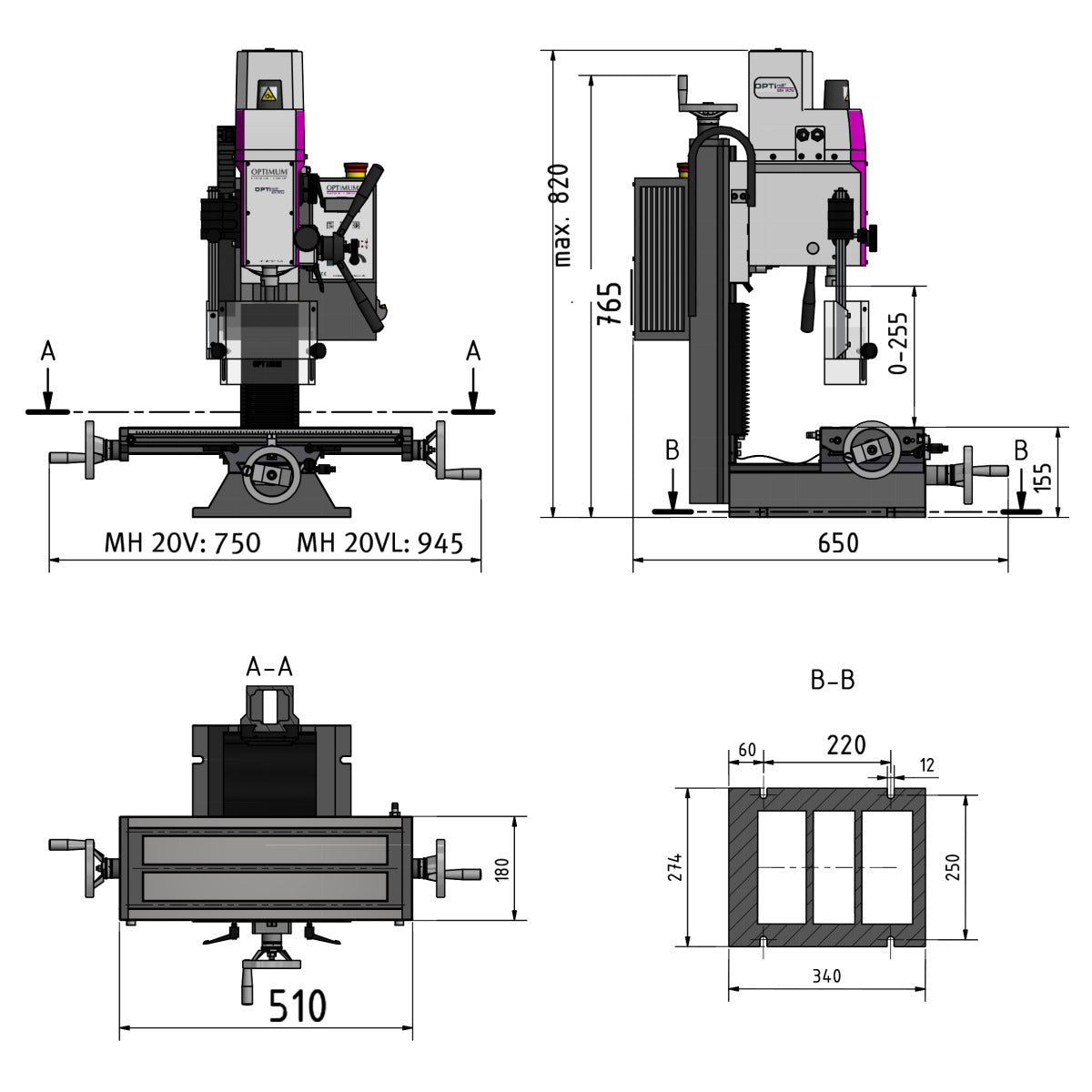 Optimum OPTImill Bohr-Fräsmaschine MH 20V - Art. 3338131