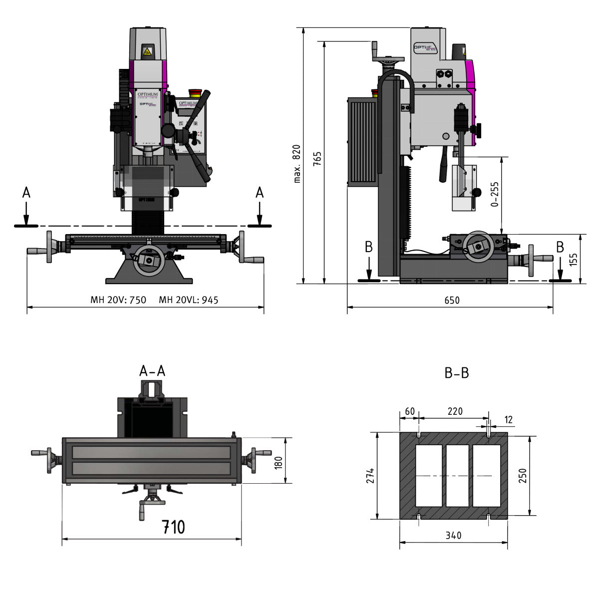 Optimum OPTImill Bohr-Fräsmaschine MH 20VLD - Art. 3338133