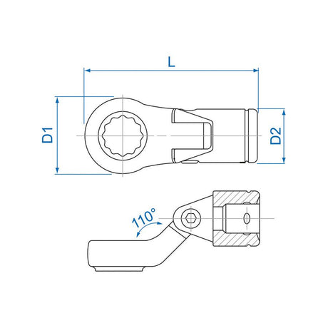KING TONY Profi-Werkzeuge - CROWFOOT Gelenk-Steckschlüsseleinsatz, metrisch - 15 mm 335015M