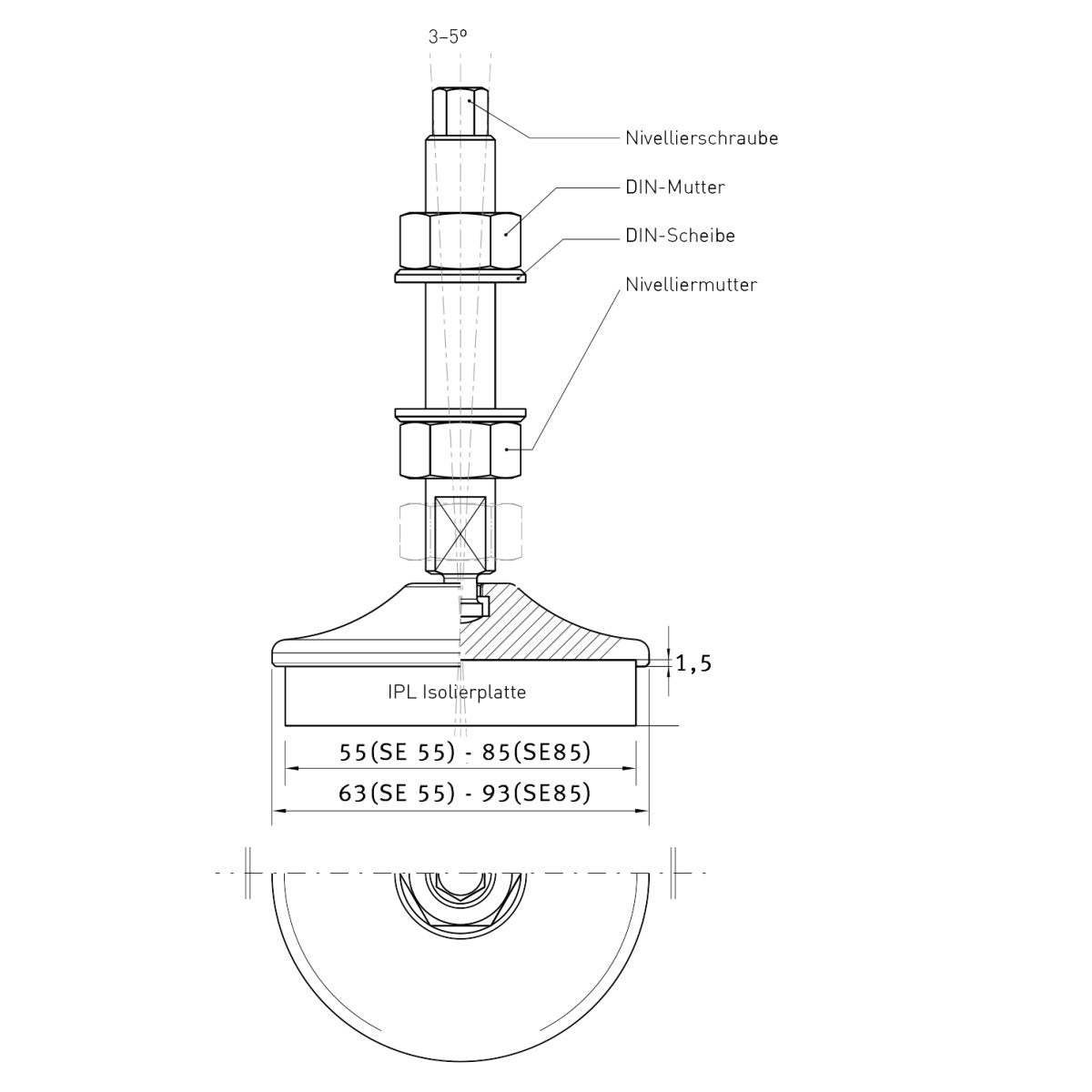 Optimum Vibrationsdämpfer-Maschinenfuß SE 55 - Art. 3352981