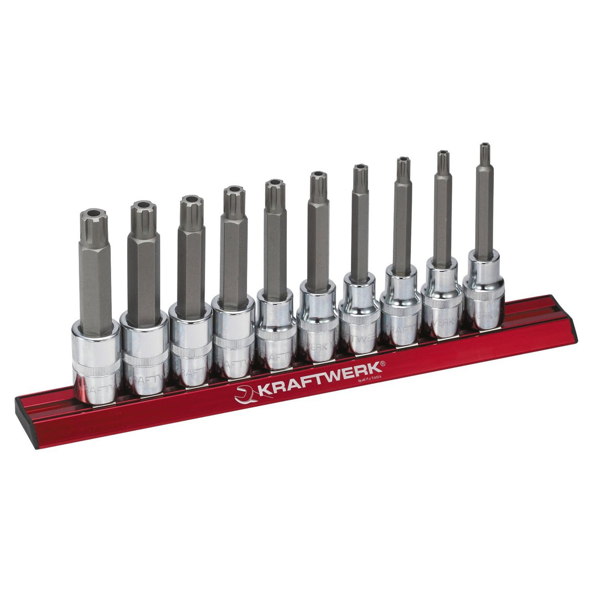 Kraftwerk PRO LINE MAGALU 1/2" Schraubendreher-Steckschlüsseleinsatz Innen Keilprofil RIBE mit Bohrung Set, 100 mm lang, M5 - M14, 10-tlg