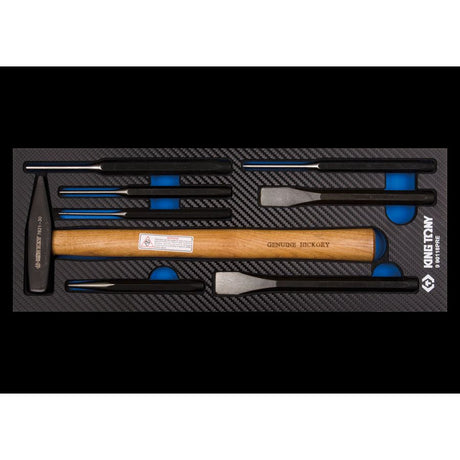 KING TONY Profi-Werkzeuge - Splinttreiber und Hammer-Set, EVAWAVE -8 tlg. 990118PRE