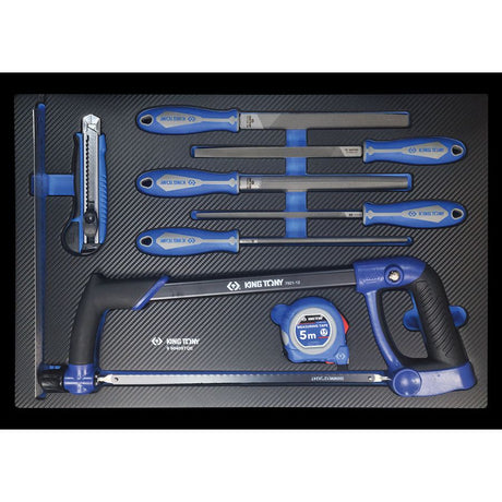 KING TONY Profi-Werkzeuge - Feilen, Eisensäge, Messwerkzeuge, EVAWAVE - 9 tlg. 990409TQE