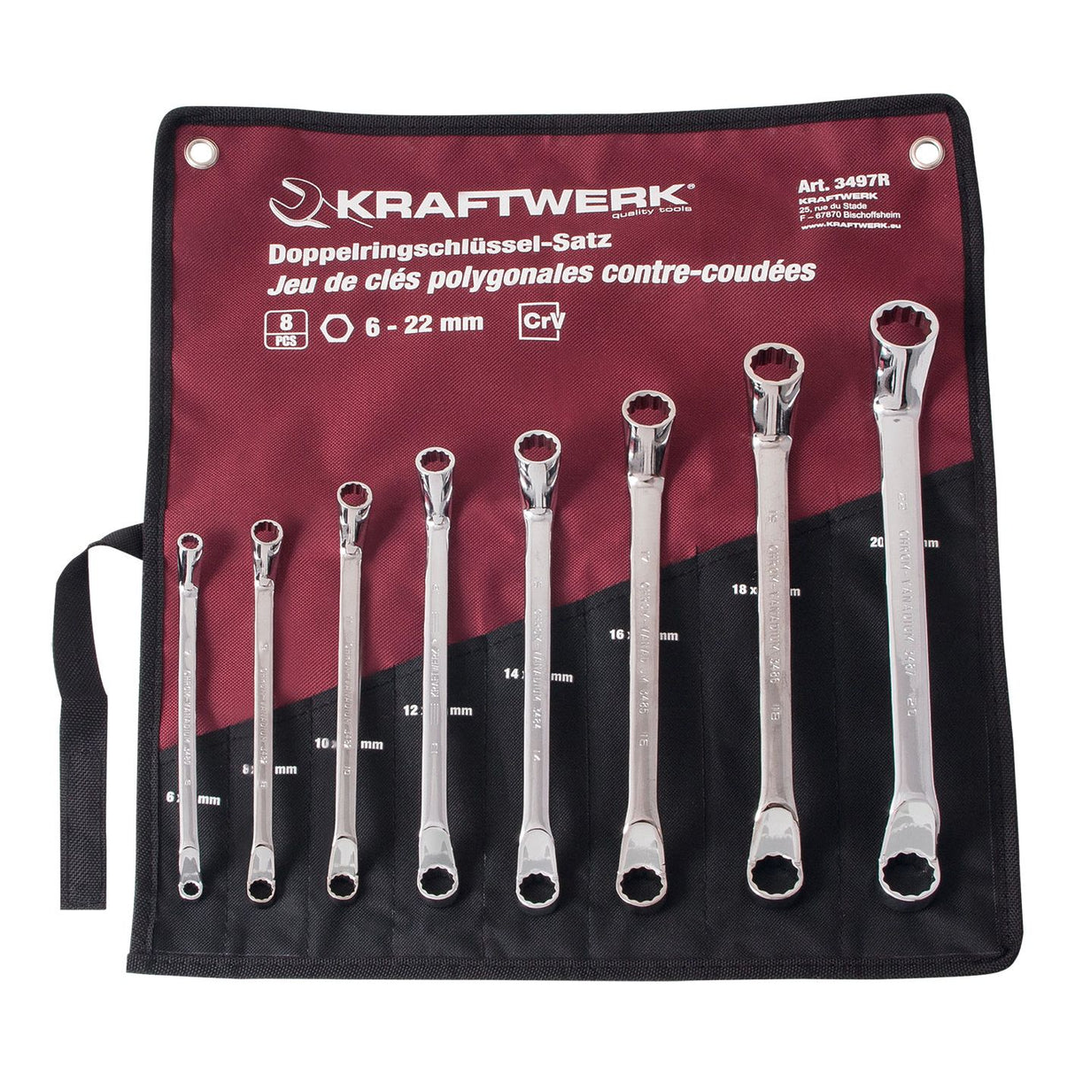 Kraftwerk PRO LINE Doppel-Ringschlüssel Set, gekröpft, 6- 22 mm, 8-tlg