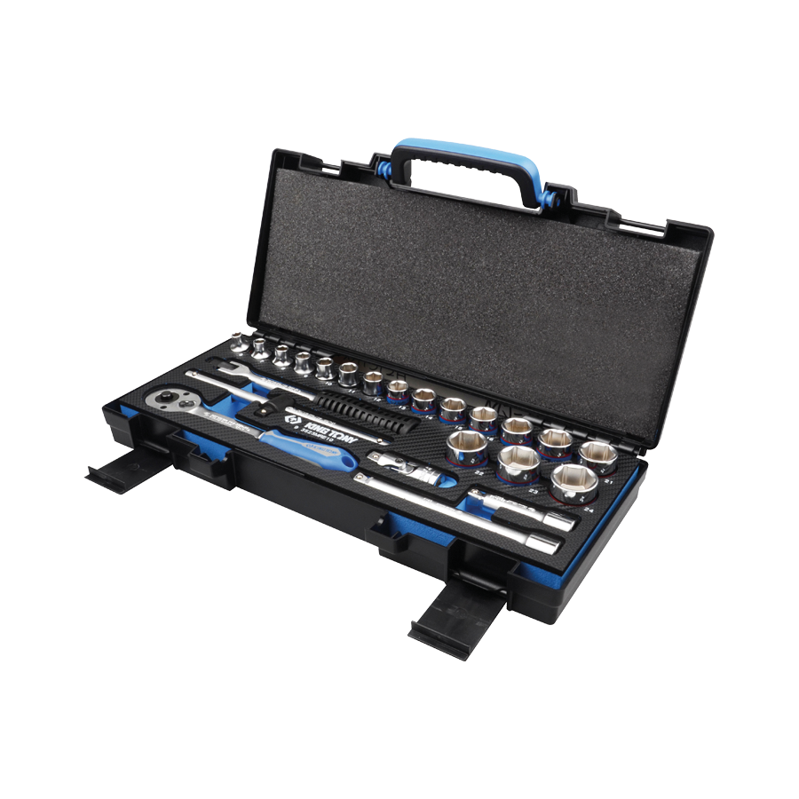 KING TONY Profi-Werkzeuge - 3/8" 6-Kant Steckschlüssel-Set, EVAWAVE, Zubehör - 23 tlg. 3523MRE10