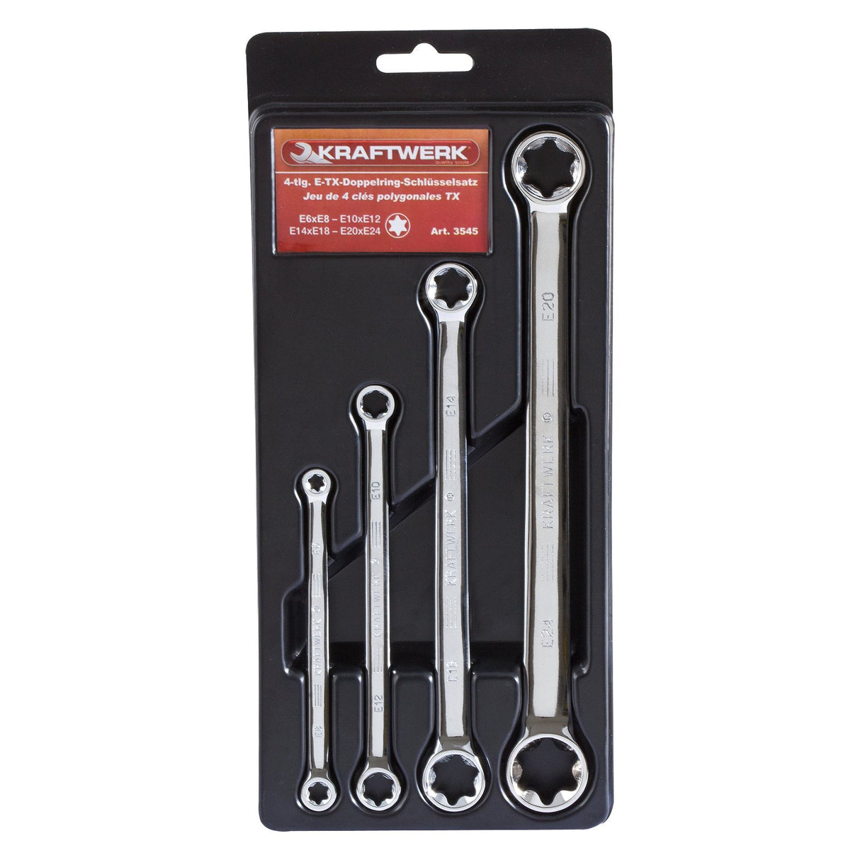 Kraftwerk PRO LINE TX-Doppelringschlüssel, TORX, E6 x E8 - E20 x E24, 4-tlg