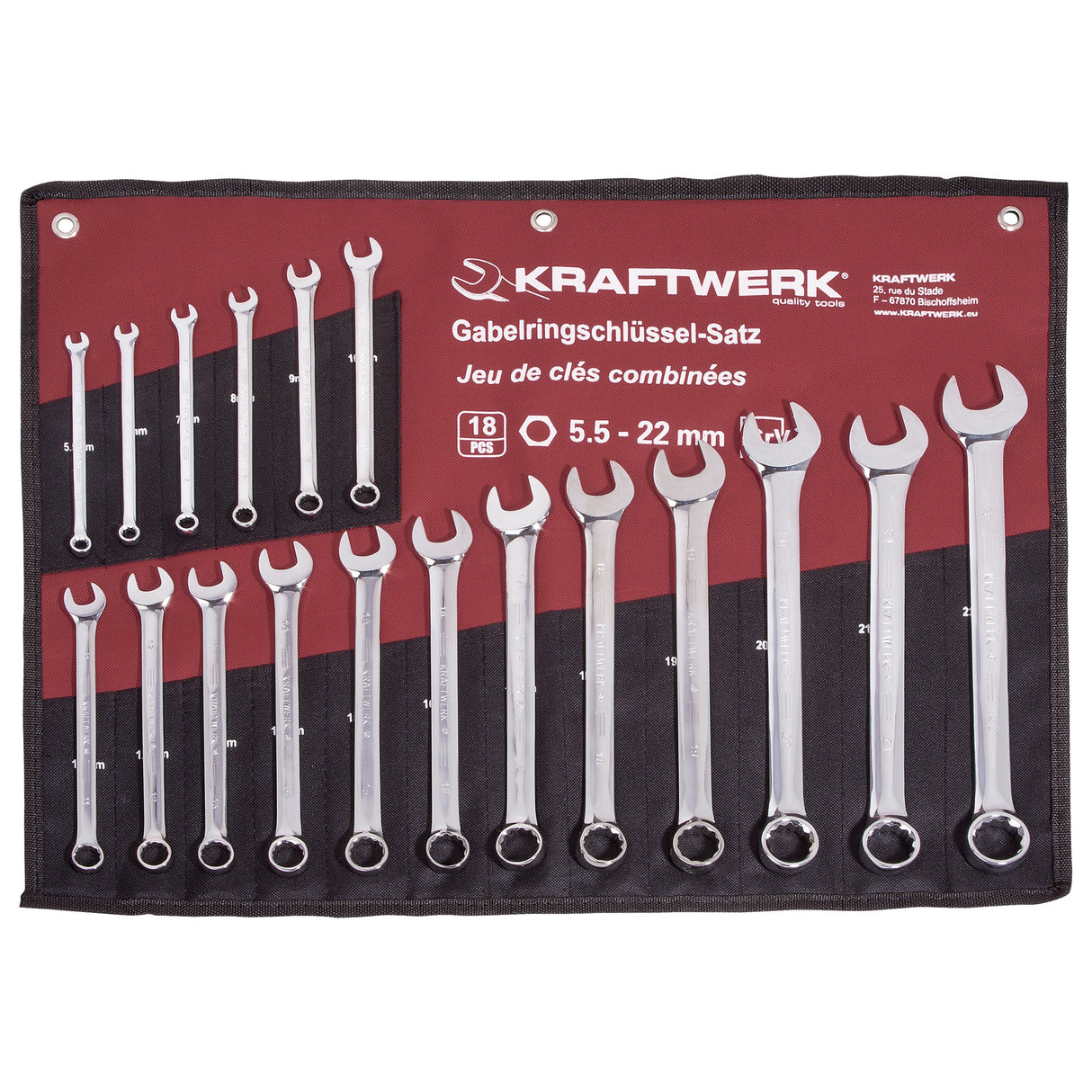 Kraftwerk PRO LINE Ring-Maulschlüssel Set, 5,5 - 22 mm, 18-tlg