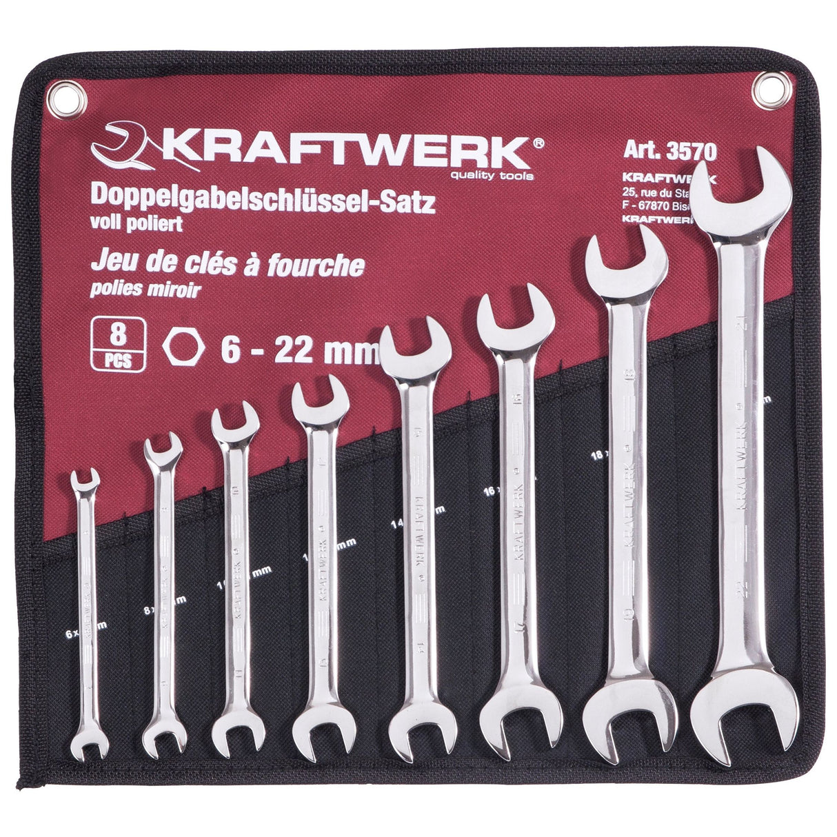 Kraftwerk PRO LINE Doppel-Maulschlüssel Set, 6 - 22 mm, 8-tlg